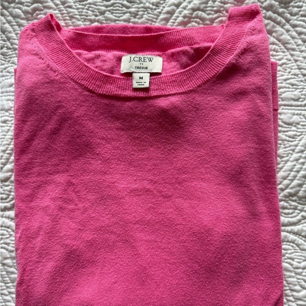J Crew Teddie Sweater Pink Cotton Sz Medium EUC